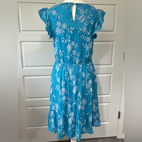 Cato Blue Floral Embroidered Summer Dress Flutter Sleeve Casual Sundress Medium - Picture 4 of 8
